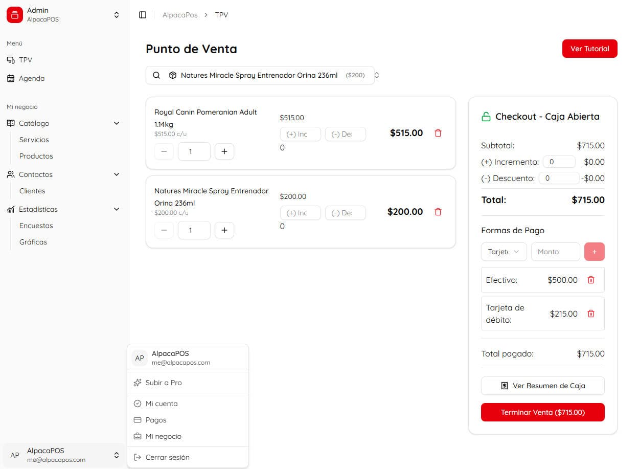 Sistema punto de venta AlpacaPOS Dashboard